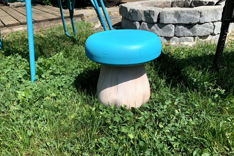 Spray painted mushroom garden stool